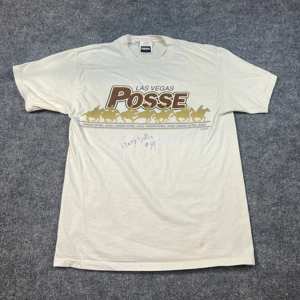 Las Vegas Posse‎ Shirt Mens L Beige Greg Battle #34 Tultex Canadian Football CFL